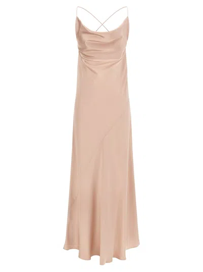Pinko Pink Sleeveless Long Dress With Criss-crossed Spaghetti Straps In Tech Fabric Woman In Gold