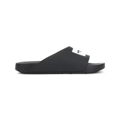 Givenchy Black Sandals With Wide Band And Contrasting Logo Patch In Rubber Man