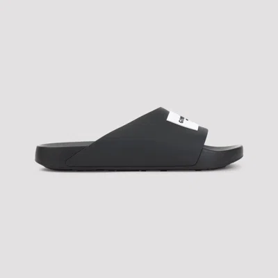 Givenchy Black Sandals With Wide Band And Contrasting Logo Patch In Rubber Man