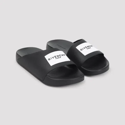 Givenchy Black Sandals With Wide Band And Contrasting Logo Patch In Rubber Man