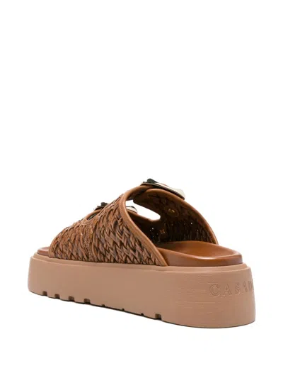 Casadei Platform Sandals Woven Straps Open Toe Ridged In Brown