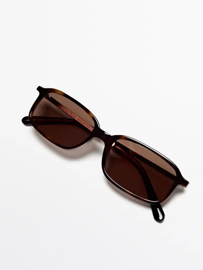 Massimo Dutti Gafa De Sol Rectangular Combinada In Neutral