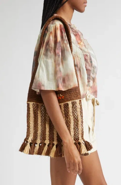 Isabel Marant Handwoven Raffia Tote Bag With Fringe And Logo Detail In Brown