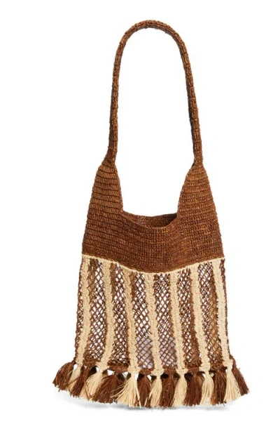 Isabel Marant Handwoven Raffia Tote Bag With Fringe And Logo Detail In Brown