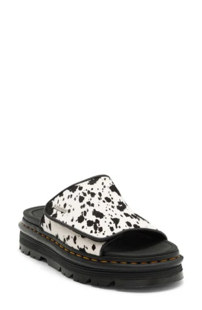 Dr. Martens Zebzag Dalmatian Hair On Leather Platform Slides In Multi