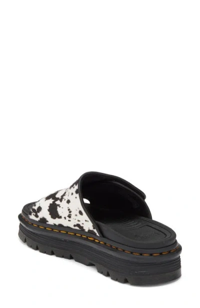 Dr. Martens Zebzag Dalmatian Hair On Leather Platform Slides In Multi