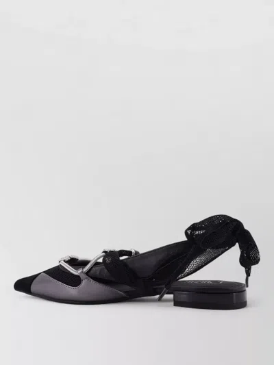 Pinko Gianira Black Ballerinas With Pointed Toe And Decorative Ankle Band In Leather And Fabric Blend Woma