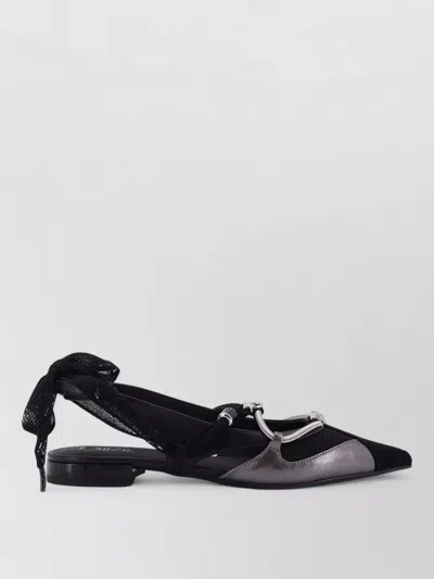 Pinko Gianira Black Ballerinas With Pointed Toe And Decorative Ankle Band In Leather And Fabric Blend Woma