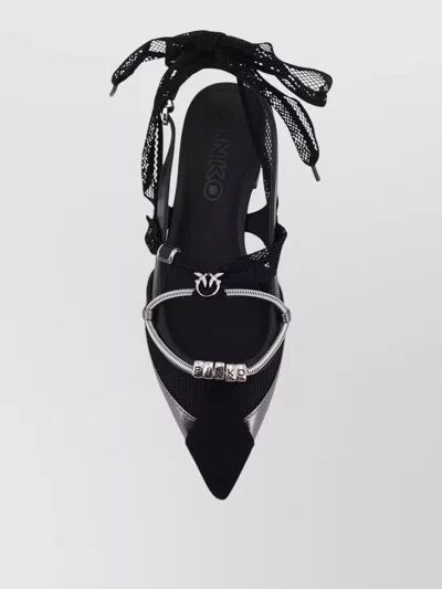 Pinko Gianira Black Ballerinas With Pointed Toe And Decorative Ankle Band In Leather And Fabric Blend Woma