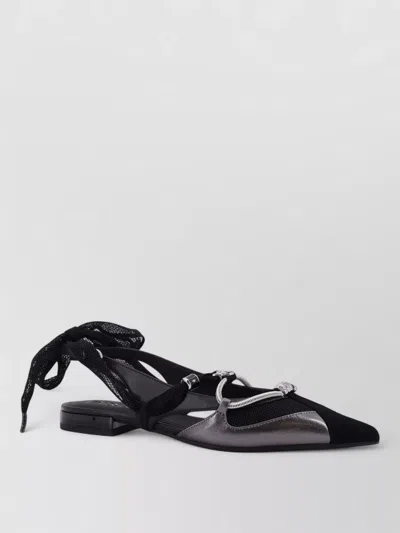 Pinko Gianira Black Ballerinas With Pointed Toe And Decorative Ankle Band In Leather And Fabric Blend Woma