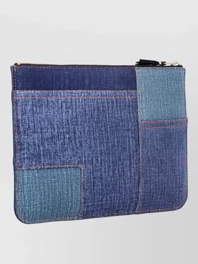 Comme Des Garçons Denim Effect Leather Patchwork Zip Pouch