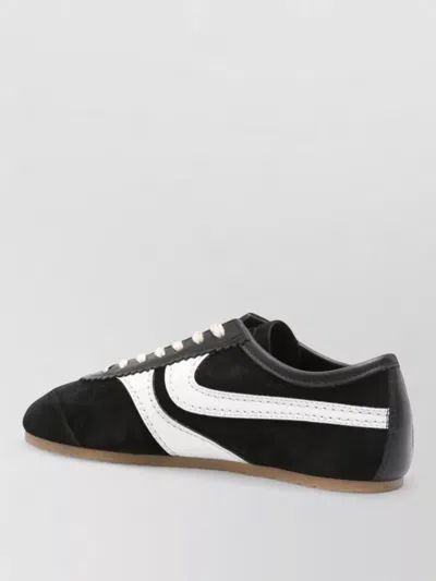 Dries Van Noten White Leather Striped Suede Sneakers In Black