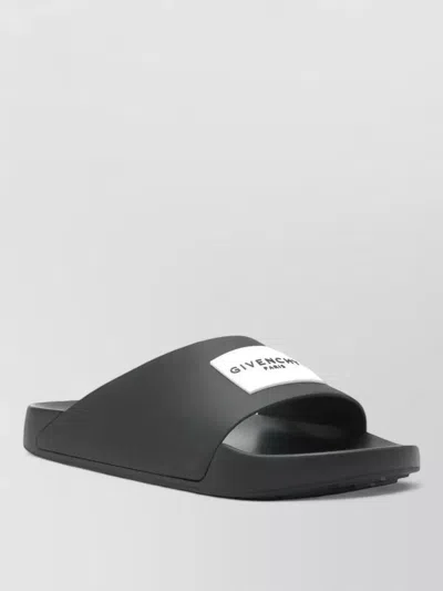 Givenchy Black Sandals With Wide Band And Contrasting Logo Patch In Rubber Man