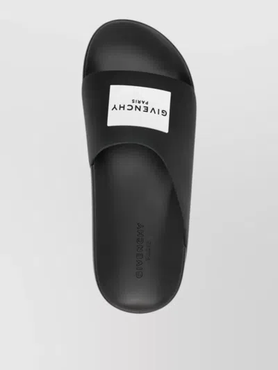 Givenchy Black Sandals With Wide Band And Contrasting Logo Patch In Rubber Man