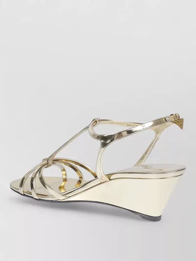 Prada Metallic Wedge Sandals Ankle Strap Open Toe In Multi