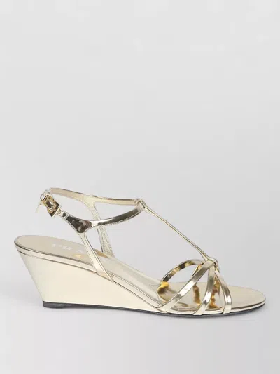 Prada Metallic Wedge Sandals Ankle Strap Open Toe In Multi