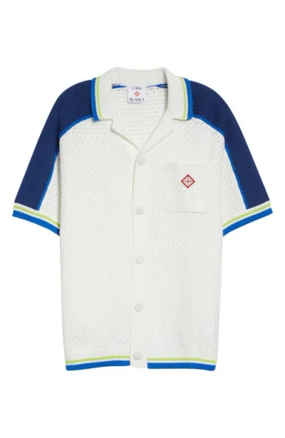 Casablanca Contrasting Trims Chest Pocket Logo-embroidered Short-sleeve Button-up Shirt In White