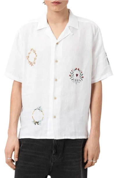 Allsaints Deck Linen Short Sleeve Shirt In Black