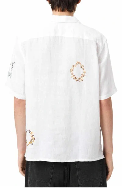 Allsaints Deck Linen Short Sleeve Shirt In Black