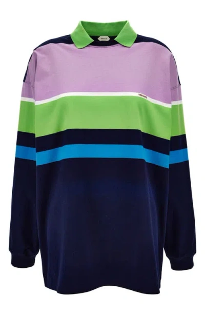 Versace Color-block Striped Long-sleeve Cotton Mini Dress In Multi
