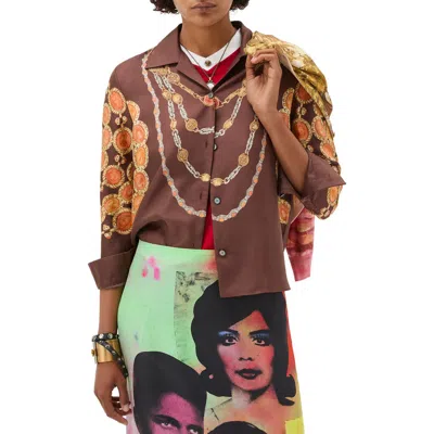 Versace Shirt Printed Shirt Look 62 Brown With Printed Silk Motif For Women