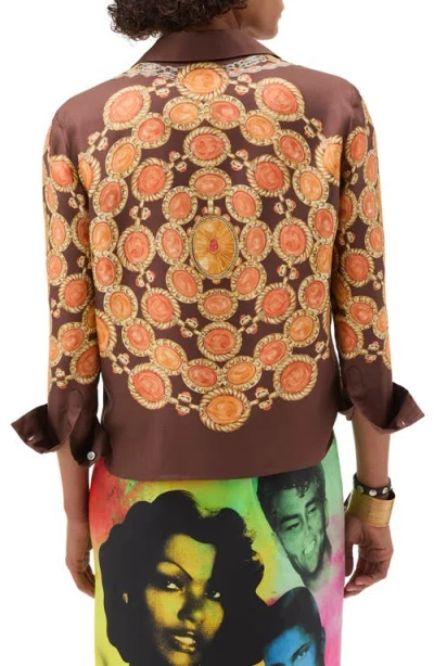 Versace Shirt Printed Shirt Look 62 Brown With Printed Silk Motif For Women