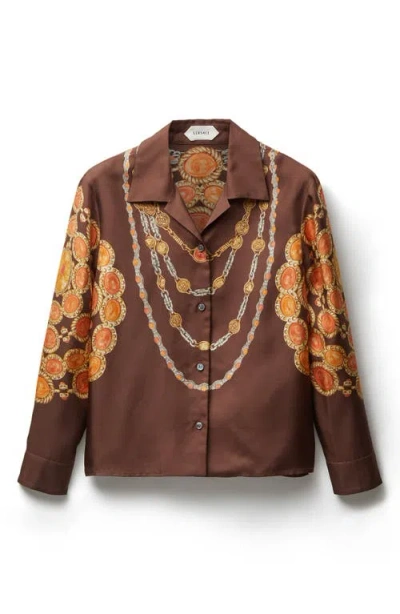 Versace Shirt Printed Shirt Look 62 Brown With Printed Silk Motif For Women