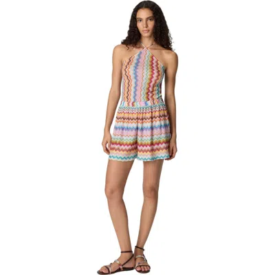 Missoni Short Jumpsuit In Lame Viscose With Pixel-effect Zigzag Pattern In Multi