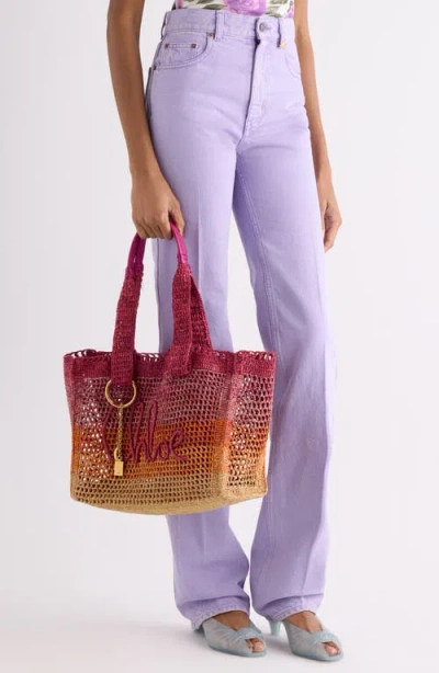 Chloé Womens Multicolor Orange Summer Banana East-west Raffia Tote Bag In Pink