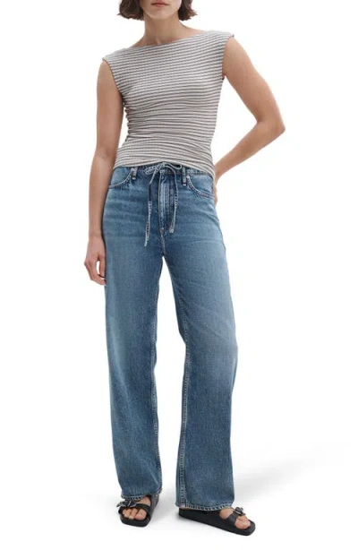 Rag & Bone Luca Stripe Rib Open Back Tee In Gray