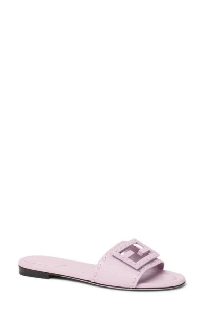 Fendi Baguette Ff Leather Buckle Flat Slide Sandals In Pink