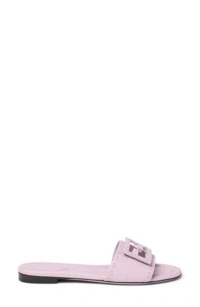 Fendi Baguette Ff Leather Buckle Flat Slide Sandals In Pink