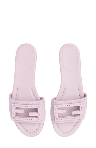 Fendi Baguette Ff Leather Buckle Flat Slide Sandals In Pink
