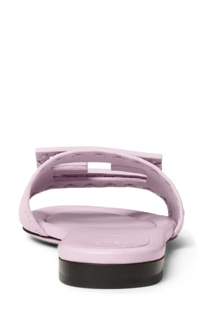 Fendi Baguette Ff Leather Buckle Flat Slide Sandals In Pink