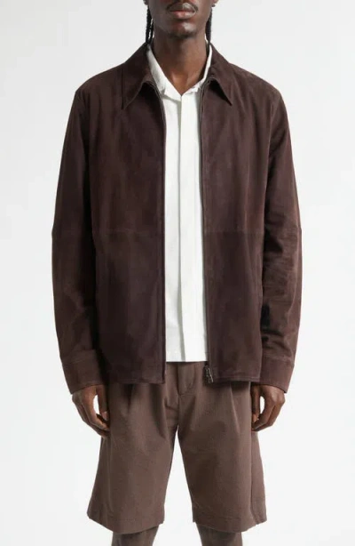 Herno Suede Zip Jacket In Brown