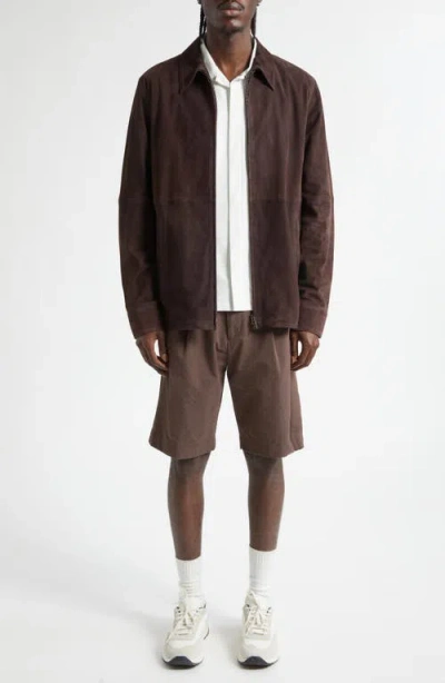 Herno Suede Zip Jacket In Brown