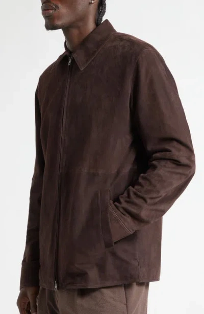 Herno Suede Zip Jacket In Brown