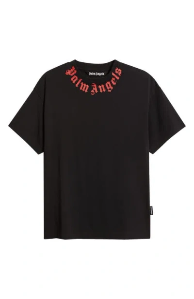 Palm Angels Men Black Neck Logo T-shirt, Xs Luxury T-shirts For Men Darveys