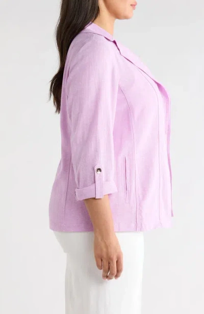 Kasper Roll-tab Linen Blend Jacket In Pink