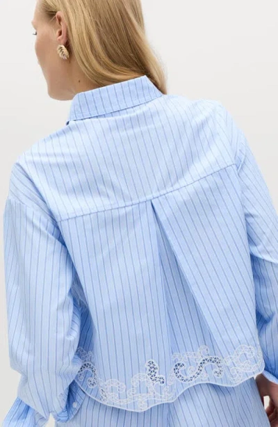 M&s Stripe Embroidered Button-up Shirt In Blue