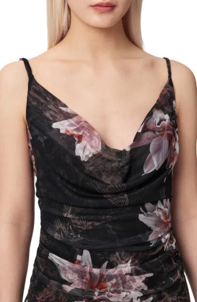 Allsaints Polyester Bea Asymmetric Mesh Mini Dress In Black