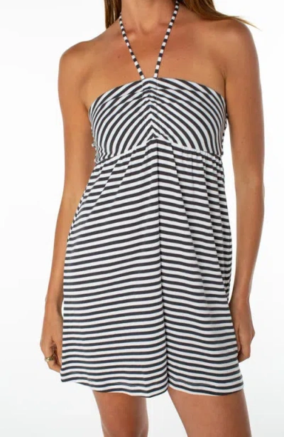 Roxy Windspun Stripe Cotton Blend Halter Minidress In Multi