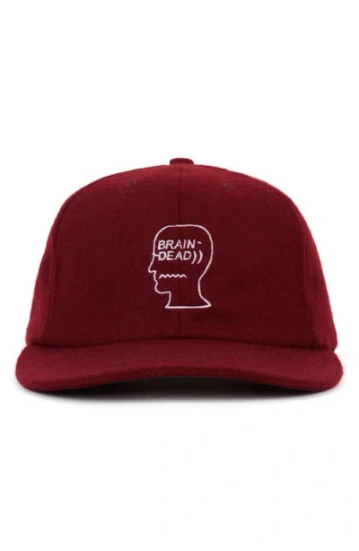 Brain Dead Embroidered Logohead Wool Blend Flannel Adjustable Baseball Cap In Red