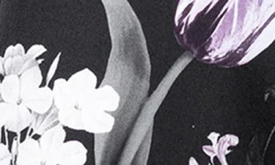 Betsy & Adam Floral Border Plunge Neck Cocktail Midi Dress In Black