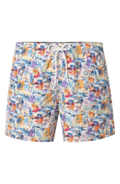 Eton Postcard Print Swim Trunks In Multi