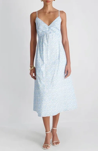 French Connection Rhodes Poplin Floral Print Midi Dress In Blue