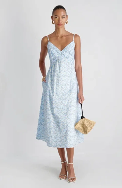 French Connection Rhodes Poplin Floral Print Midi Dress In Blue
