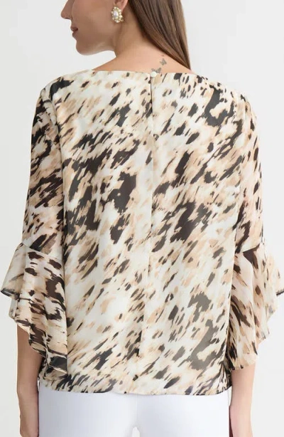 Kasper Printed Ruffle Sleeve Top In Multi