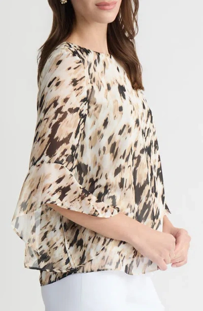 Kasper Printed Ruffle Sleeve Top In Multi