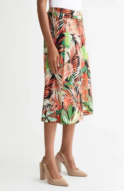Kasper Tropical Print Pull-on Midi Skirt In Multi